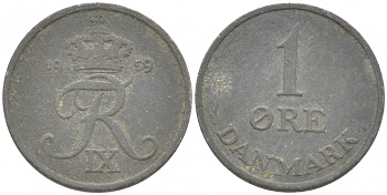 ДАНИЯ 1 ЭРЕ 1959 С; S, ФРЕДЕРИК IX (1947-1972) КМ 839.2 цинк 3309-111