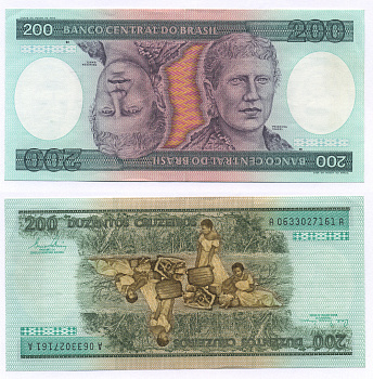 БРАЗИЛИЯ 200 КРУЗЕЙРО 1981 ПОДПИСЬ 20, СЕРИЯ А 0633, ПРИНЦЕССА ИЗАБЕЛА Pick 199a бумага aUNC 7553-24-1
