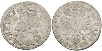 Польша 6 грошей (шостак) 1661 N-G, Ян II Казимир (1648-1668), вес 3,27 гр., легенда (IO CAS) KM 91, Kopinski 87.1 серебро 1517-934