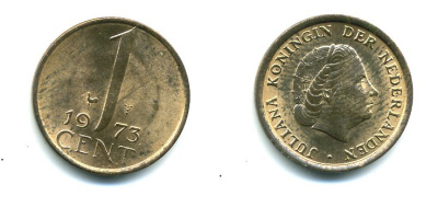 НИДЕРЛАНДЫ 1 ЦЕНТ 1973 ЮЛИАНА KM 180 бронза 76-314