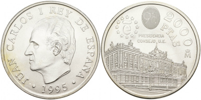 Испания 2000 песет 1995 председательство в ЕС KM 954 серебро UNC 1091-2-51