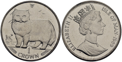 Остров Мэн 1 крона 1989 персидская кошка КМ 250 медно-никель UNC M80-13