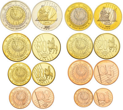 Чехия набор из 8 монет 2003 probe, essai, европробники большого формата, в капсулах и буклете PROOF 3-6-4-41