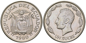 Эквадор 1 сукре 1980 KM 78b сталь плакированная никелем aUNC 4511-521