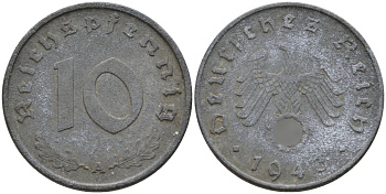 Германия 10 рейхспфеннигов 1943 A KM 101, J.371 цинк 4151-232