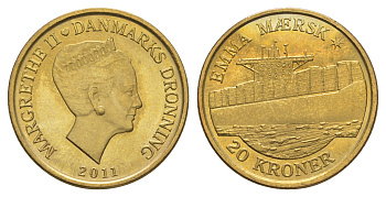 Дания 20 крон 2011 Корабли - Эмма Маэрск KM 942 алюминиевая бронза UNC 4650-924