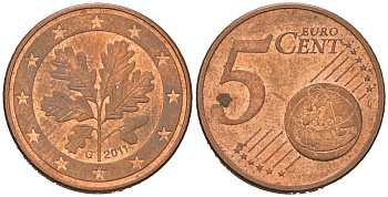 Германия 5 евроцентов 2011 G KM 209 сталь плакированная медью 3334-423