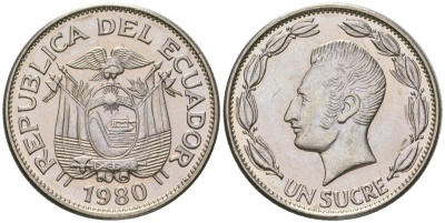 Эквадор 1 сукре 1980 KM 78b сталь плакированная никелем aUNC 4511-521