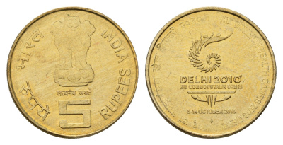 Индия 5 рупий 2010 XIX Игры Содружества в Индии KM 391 никель латунь UNC 4119-927