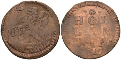 Голландия (Holland), Нидерланды 1 дуит 1715 KM 80 медь 3334-623
