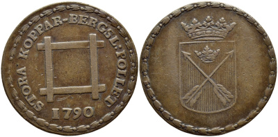 Швеция 6 эре 1790 STORA KOPPER-BERGST. POLETTE, Густав III (19792-1809) KM 535 медь 00-00