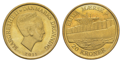 Дания 20 крон 2011 Корабли - Эмма Маэрск KM 942 алюминиевая бронза UNC 4650-924