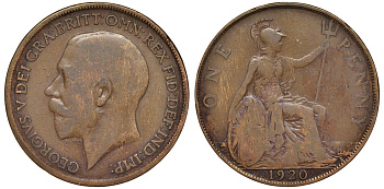 Великобритания 1 пенни 1920 Георг V (1910-1936) KM 810, Spink 4051 бронза 4123-1132