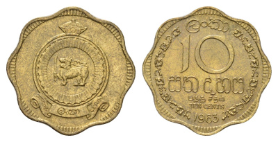 Цейлон 10 центов 1963 KM 130 никель латунь UNC 4516-748