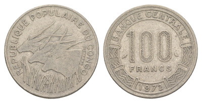 Конго 100 франков 1972 KM 1 никель 4544-854