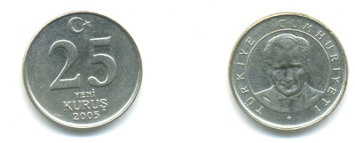 ТУРЦИЯ 25 КУРУШ 2005 KM 1167 медь никель цинк 176-1034