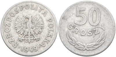 Польша 50 грошей 1949 KM 44а, Parchimowicz 209b алюминий 68-324
