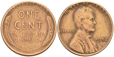 США 1 ЦЕНТ 1952 ЛИНКОЛЬН KM А132 медь цинк 188-254