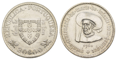 Португалия 20 эскудо 1960 500 лет со дня смерти Принца Генриха KM 589 серебро BU 603-542
