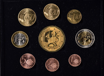 Суринам евронабор из 9 монет (с 5 евро) 2005 пробники, PROBA, в оригинальной коробке, с сертификатом PROOF 00-00