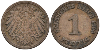 Германия 1 пфенниг 1909 A KM 10, J. 10 медь 4576-121