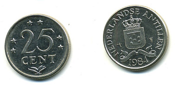 Нидерландские Антилы 25 центов 1984 Беатрикс (1980-2013) KM 11 никель 35-116
