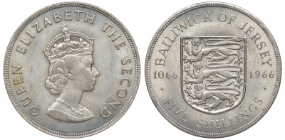 Джерси 5 шиллингов 1966 900 лет Нормандскому завоеванию KM 28 медно-никель UNC 118-822
