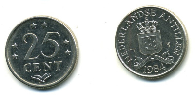 Нидерландские Антилы 25 центов 1984 Беатрикс (1980-2013) KM 11 никель 35-116
