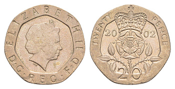 Великобритания 20 пенсов 2002 Елизавета II (1952-2022) KM 990, Spink 4630 (G3) медно-никель 4639-927