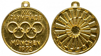 ГЕРМАНИЯ МЕДАЛЬ 1972 ОЛИМПИЙСКИЕ ИГРЫ В МЮНХЕНЕ, С КОЛЬЦОМ ДЛЯ ПОДВЕСА, ДИАМЕТР 20 мм. желтый металл 97-112