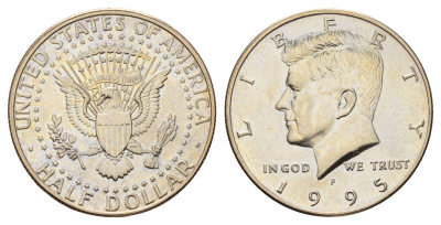 США 1/2 доллара (50 центов) 1995 P, Джон Кеннеди KM A202b медь плакированная медно-никелем UNC 4672-721