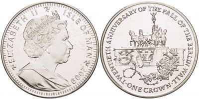 Остров Мэн 1 крона 2009 20 лет падению Берлинской стены KM 1373 медно-никель UNC 107-722