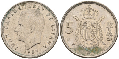Испания 5 песет 1989 Хуан Карлос I (1975 - 2014) KM 823 медно-никель 4155-742