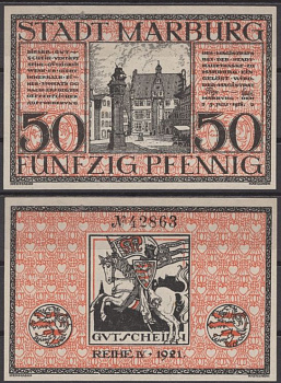 Марбург 50 пфеннигов 1921 Mehl Grabowski M7.4 бумага UNC (пресс) 8592-1-3-1