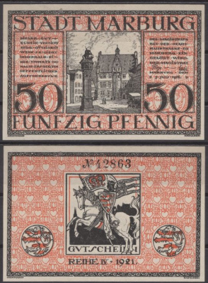 Марбург 50 пфеннигов 1921 Mehl Grabowski M7.4 бумага UNC (пресс) 8592-1-3-1