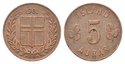 Исландия 5 эйре 1961 KM 9 бронза aUNC 4592-1246