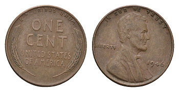 США 1 цент 1946 Авраам Линкольн KM 132 бронза 4674-455