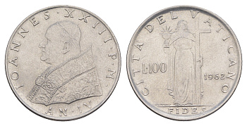 Ватикан 100 лир 1962 Иоанн XXIII KM 64 нержавеющая сталь 4595-123