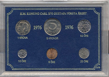 Швеция набор из 6 монет 1976 Карл XVI Густав (1973- ) официальный набор монетного двора UNC 2-4-1-22
