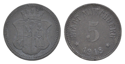 Мюнхберг 5 пфеннигов 1918 Funck 346.2, Men18 21547.2 цинк 4639-152
