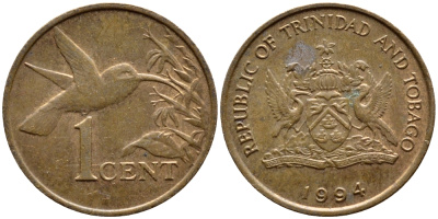 Тринидад и Тобаго 1 цент 1994 колибри KM 29 бронза 4396-1021
