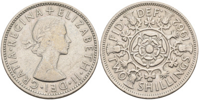 Великобритания 2 шиллинга (флорин) 1962 Елизавета II (1952-2022) KM 906, Spink 4146 медно-никель 4367-1242