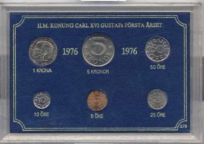 Швеция набор из 6 монет 1976 Карл XVI Густав (1973- ) официальный набор монетного двора UNC 2-4-1-22