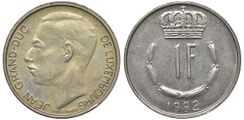 Люксембург 1 франк 1982 Великий герцог Жан (1964-1999) KM 55 медно-никель 4143-127