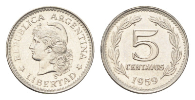 Аргентина 5 сентаво 1959 KM 53 сталь плакированная никелем UNC 4664-165