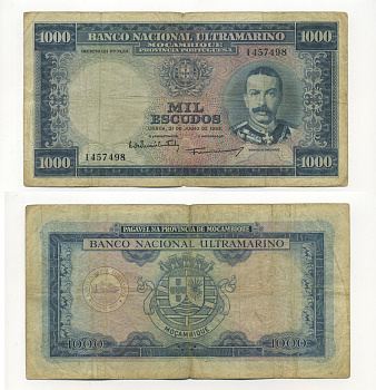ПОРТУГАЛЬСКИЙ МОЗАМБИК 1000 ЭСКУДО 1953 Pick 104a бумага 6283-31-2