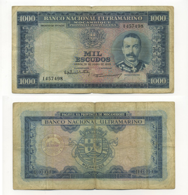 ПОРТУГАЛЬСКИЙ МОЗАМБИК 1000 ЭСКУДО 1953 Pick 104a бумага 6283-31-2