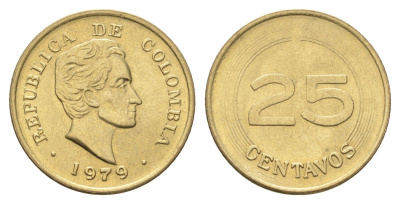 Колумбия 25 сентаво 1979 год-тип KM 267 алюминиевая бронза UNC 4662-616
