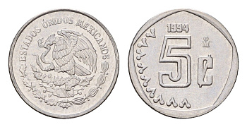 Мексика 5 сентаво 1994 KM 546 нержавеющая сталь UNC 4594-426
