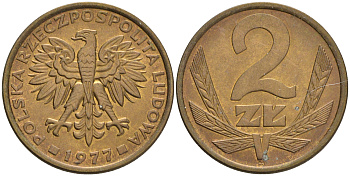 ПОЛЬША 2 ЗЛОТЫХ 1977 ЛЕНИНГРАДСКИЙ МОНДВОР KM 80.1 латунь XF-UNC 192-353